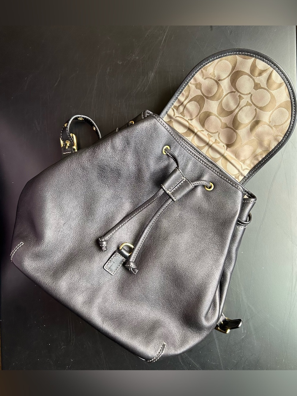 Coach Legacy Studio Black Leather Drawstring Backpack - Picture 2 of 9